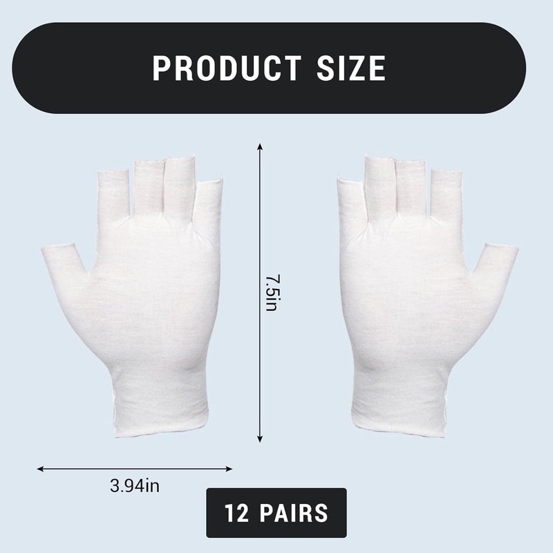 Framad 12 Pairs Black Cotton Fingerless Gloves Moisturizing Night, Uv Sun Protection Gloves for Driving (White) - Image 2